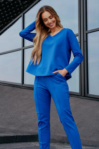 Bluza Dresowa z Dekoltem w Serek - Chabrowa