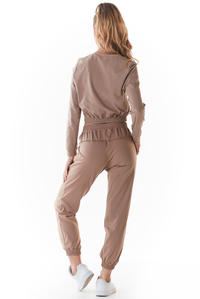  Bluza Typu Crop ze Ściągaczem - Beżowa
