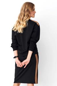  Czarny Komplet Bluza + Spódnica z Eko-Skórą