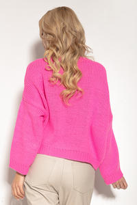 Sweter z Okrągłym Dekoltem w Casualowym Stylu - Różowy