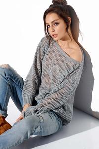 Ażurowy Lekki Sweter Oversize - Jasnoszary