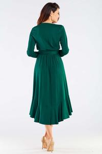 Asymetryczna Sukienka z Kopertowym Dekoltem i Falbankami - Zielona