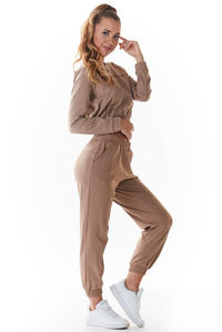  Bluza Typu Crop ze Ściągaczem - Beżowa