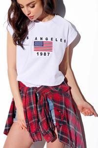 Biały Bawełniany T-shirt z Haftem LOS ANGELES