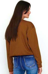  Kamelowa Bluza Oversize z Ozdobnym Nadrukiem
