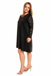Czarna Elegancka Trapezowa Sukienka Długim Rękawem PLUS SIZE