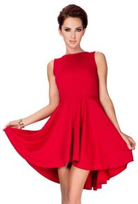 Czerwona Sukienka Koktajlowa z Plisowanym Asymetrycznym Dołem