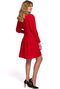 Czerwona Mini Sukienka Kopertowa z Mankietem