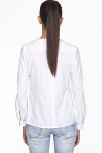 Biała Koszulowa Bluzka z Kontrastowym Paskiem na Kieszonce