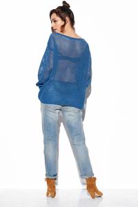 Ażurowy Lekki Sweter Oversize - Jeansowy