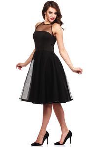 Czarna Wieczorowa Sukienka z Prześwitującym Modnie Karczkiem