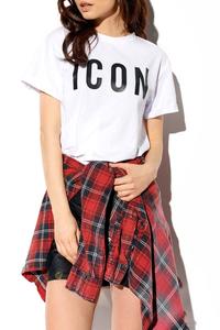 Biały Bawełniany T-shirt z Napaisem ICON