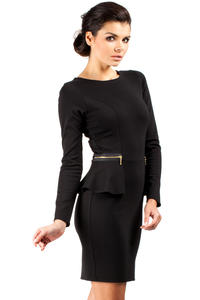 Elegancka Sukienka z Baskinką i Suwakami - Czarny