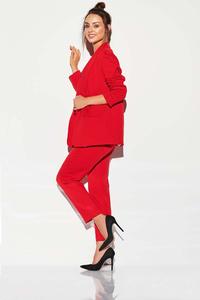 Tkaninowe Czerwone Spodnie Basic o Zwężanej Nogawce