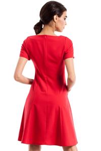 Czerwona Trapezowa Sukienka z Kieszeniami
