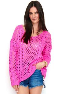 Ażurowy Różowy Sweter Oversize