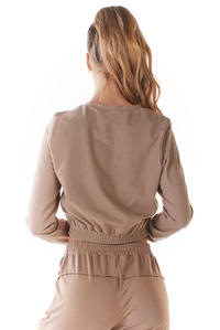 Bluza Typu Crop ze Ściągaczem - Beżowa