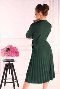 Plisowana Ciemno Zielona Sukienka z Zabudowanym Dekoltem