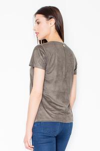 Oliwkowy Zamszowy T-shirt z Suwakiem na Plecach