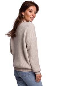 Beżowy Sweter Oversize o Przedłużonym Kroju