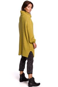 Limonkowy Damski Sweter Oversize z Golfem