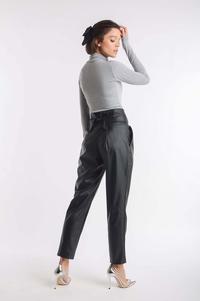 Czarne Eleganckie Spodnie z Imitacji Skóry 