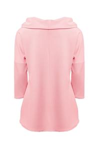 Różowa Elegancka Bluzka z Szerokim Niskim Golfem