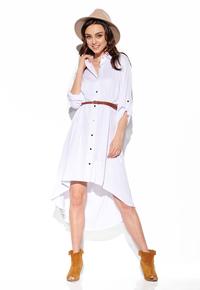 Biała Asymetryczna Sukienka Koszulowa