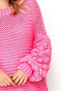 Casualowy Sweter z Bufiastym Rękawem - Różowy