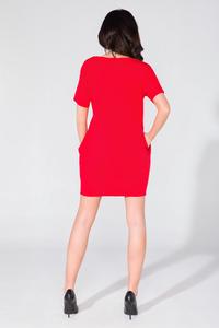 Czerwona Prosta Mini Sukienka z Kieszeniami