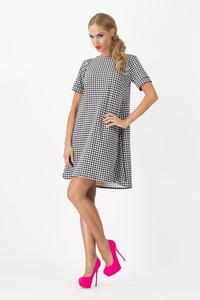 Czarno-Biała Rozkloszowana Mini Sukienka