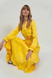 Maxi Sukienka z Falbanami Żółta
