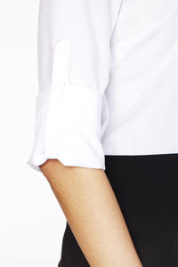 Biała Koszulowa Bluzka z Kontrastowym Panelem z Długim Podpinanym Rękawem