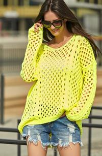 Ażurowy Żółty Sweter Oversize