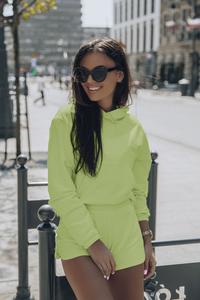  Komplet Dresowy Bluza Kangurka + Szorty - Limonkowy