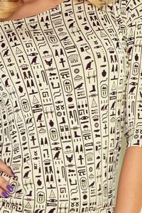 Beżowa Sukienka Ściągana w Egipskie Znaki