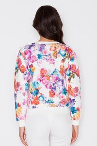 Bluza Damska w Kwiaty z Okrągłym Dekoltem