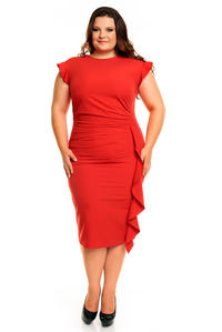 Czerwona Elegancka Sukienka z Falbanką PLUS SIZE