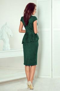 Zielona Sukienka z Baskinką Asymetryczny Fason