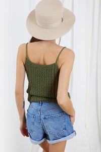 Ażurowy Top na  Ramiączkach - khaki