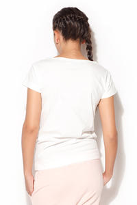 Biała Bluzka T-shirt z Super Modnym Nadrukiem - Różowy