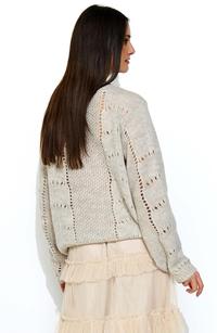 Beżowy Luźny Sweter z Ażurowym Wzorem
