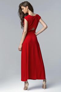 Czerwona Sukienka Maxi z Długim Rozporkiem i Wycięciem na Plecach