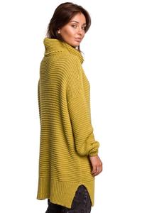 Limonkowy Damski Sweter Oversize z Golfem