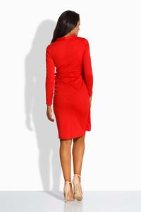 Czerwona Sukienka Typu Kopertowego z Kokardą