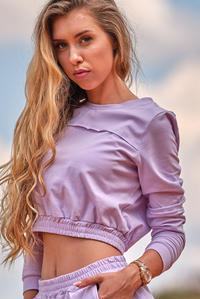  Bluza Typu Crop ze Ściągaczem - Purpurowa