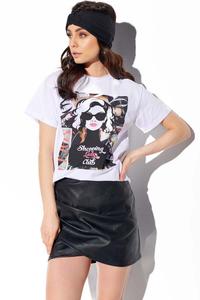 Biała Bawełniany T-shirt z Nadrukiem