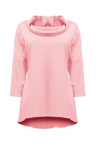 Różowa Elegancka Bluzka z Szerokim Niskim Golfem