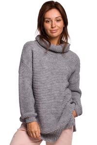 Szary Damski Sweter Oversize z Golfem