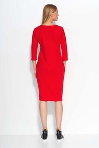Czerwona Sukienka Dresowa Midi z Kieszeniami